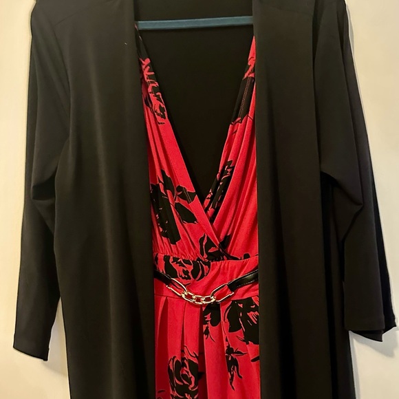 Jaclyn Smith Collection XL Red Black Floral Faux Wrap Dress Overlay Cardigan - Picture 6 of 16